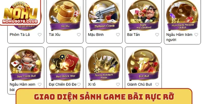 Giao diện sảnh game bài Nohu rực rỡ